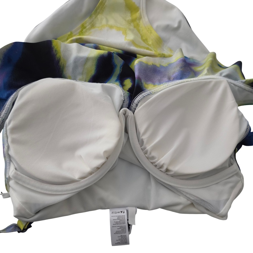DKNY Womens One Piece Swimsuit Yellow Blue Abstract Watercolor Ruched Medium - Picture 4 of 10